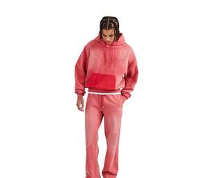 Survêtement unisexe personnalisé en molleton délavé à l'acide, imprimé, 460 g/m², décontracté, coupe régulière, jogging, sweat à capuche zippé, effet délavé vintage - Product Image 2