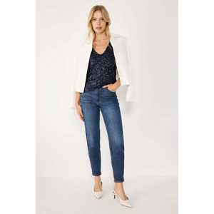 Chemise bleu marine à col en V avec détails en paillettes - Product Image 2