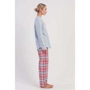 Conjunto de Pijama KADIN 2IPLIK con Cuello Redondo y Manga Larga, Diseño Ovalado - AZUL - AZUL - Product Image 3