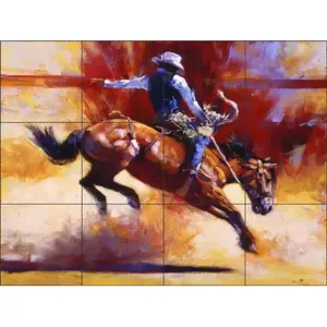 Cowboy Tile Dosseret Julie T Chapman's Western Art Céramique Murale RW-JTC011 Peintures Murales - Product Image 1