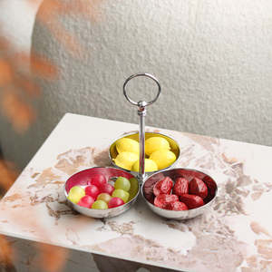 Plateau de service en métal à 3 compartiments pour fruits, collations, fruits secs, table à manger, décoration de la maison, cadeau, hôtel, restaurant, ensemble de présentation, grand format XL - Product Image 3