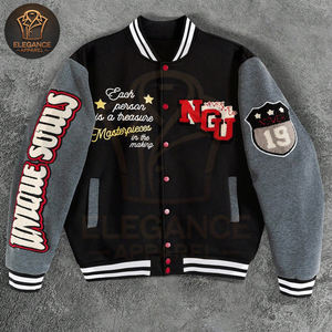 แจ็กเก็ตเบสบอลวิทยาลัยสำหรับผู้ชายเสื้อแจ็กเก็ตเบสบอลสำหรับผู้ชายสีเทาดำมาใหม่ - Product Image 1