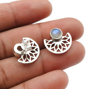 Cadeau d'anniversaire délicat 925 argent Sterling naturel arc-en-ciel pierre de lune élégant grosses boucles d'oreilles bijoux faits à la main exportateur en vrac - Product Image 3