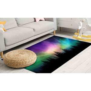 Tapis en chenille Aurore Boréale : Paysage des aurores boréales, antidérapant, tapis doux non tissé - Product Image 3