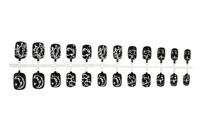 MEN-DY-958 Faux ongles noirs punk étoile lune pour hommes, réutilisables, couvrance totale, amovibles, 24 pièces
