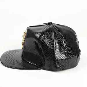 Gorra de Béisbol de Cuero PU con Patrón de Cocodrilo de Alta Calidad, Gorra Trucker Personalizable de 5 Paneles con Logotipo de Calavera y Bordado a Mano - Product Image 6