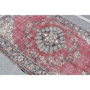 Alfombra de lana de retazos vintage de 5,7x9,3 pies, alfombra de tejido plano turco para sala de estar, roja y beige con respaldo de látex - Product Image 5