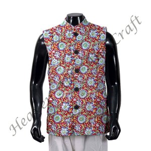 Floral Block Print Cotton <b>Jacket</b> Vintage Hand Made Fine Stitch Printed Quilted <b>Kantha</b> <b>Jacket</b> Cotton Men's Quilted <b>Jacket</b> - Product Image 3