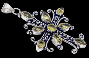 Hecho a mano Vintage plata filigrana religiosa espiritual antiguo amarillo citrino Cruz colgante bisel ajuste moda colgantes encantos - Product Image 2