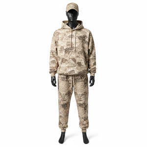 Ensemble survêtement pour homme de haute qualité en tissu polaire brossé doux beige sable imprimé avec logo personnalisé, survêtement pour homme grande taille - Product Image 6