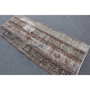 Vintage Rug 2.9x6.9 ft, <b>Brown</b> Red Bordered <b>Wool</b> Turkish Rug - Product Image 3