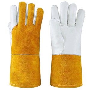 ถุงมือเชื่อมหนังวัวลายไม้ใช้งานได้ยาวนานทนทานสำหรับงานอุตสาหกรรมสารหน่วงไฟบาร์บีคิวก่อสร้างทนไฟ - Product Image 4