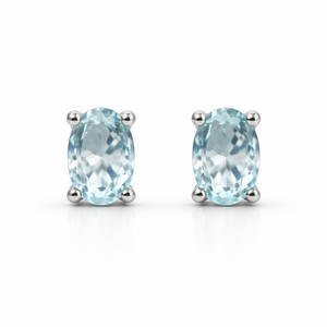 Blue Topaz Oval Cut Stud <b>Earrings</b> Children's Engagement Party Gift Wholesale Trendy <b>Wedding</b> Rhodium-Plated Sterling <b>Silver</b> - Product Image 1