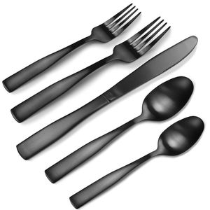 Juego de Cubiertos de Acero Inoxidable con Acabado Espejo, Juego de Tenedores y Cucharas para Restaurante, Decoración de Comedor, Color Negro 2025 - Product Image 4