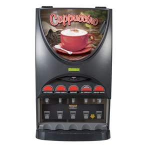 Distributeur de cappuccino en poudre commercial iMIX-5 BLK-HW avec porte à charnière supérieure et robinet d'eau chaude - 5 bacs - Prêt à être expédié - Product Image 2