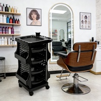 Chariot de beauté mobile moderne avec tiroirs et roues lisses Chariot de salon en plastique noir pour esthéticiennes, coiffeurs