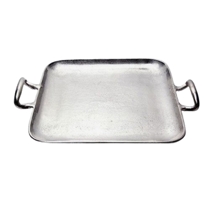 Plateau décoratif en aluminium Plateau de vaisselle classique pour hôtel Nouveau design Poignée décorative Plateau argenté Fabrication en Inde - Product Image 1