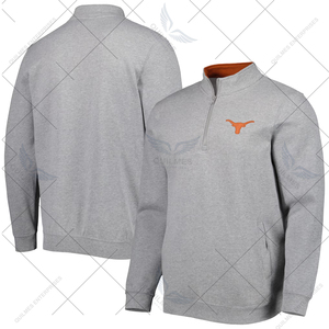 University Texas Longhorns Quarter Zip Sweatshirt Haute Qualité Respirant Gris Solide Stand Hiver Doublé - Product Image 1