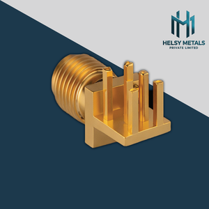 Connecteur RF à angle droit SMA femelle de précision, montage sur circuit imprimé, laiton plaqué or pour systèmes électriques haute fréquence - Product Image 1
