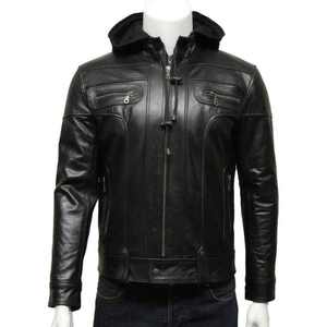Veste en cuir noir pour homme, style classique slim, veste bomber, veste de motard, veste de moto pour l'hiver. - Product Image 4