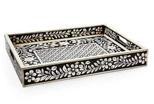 STAR CRAFTS INDIA Juego de bandeja de servicio rectangular con incrustaciones de hueso hechas a mano de diseño elegante con una calidad increíble Fabricado EN LA India - Product Image 6