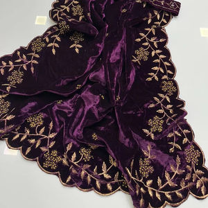 Designer Pure Soft Silk <b>Saree</b> in <b>Purple</b> Color with Beautiful Embroidery Work Sequence Border Pakistani Style for Wedding Parties - Product Image 1