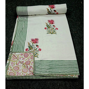 Dohar Soft and Breathable All Seasons Dohar Hand Block Printed Floral <b>Quilt</b> <b>Bedding</b> Perfect Cotton Blanket - Product Image 1