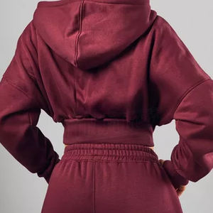 เสื้อฮู้ดผู้หญิงผ้าฝ้ายโพลีเอสเตอร์สีเรียบ - Product Image 6