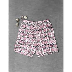 กางเกงขาสั้นผ้าฝ้ายพิมพ์ลายบล็อก 100% - ไซส์เล็ก เอวสูง ระบายอากาศได้ดี ตกแต่งด้วยลวดลาย - Product Image 2