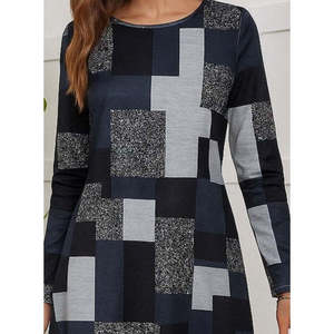 Vestido Supreme geométrico de manga larga y cuello redondo para mujer, 28730 - estampado - Product Image 2