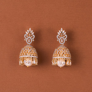 Handmade Classic Jhumki Fashion <b>Dangle</b> <b>Earrings</b> Cubic Zirconia with Two Tone Rhodium Plating Wholesalers India Mehndi Inspired" - Product Image 1
