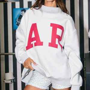 Custom <b>Women's</b> Mock Neck Winter/Autumn Knitted Fleece <b>Sweatshirt</b>-Oversized <b>Long</b> Sleeve Pullover Front Option Eco-Friendly OEM - Product Image 3