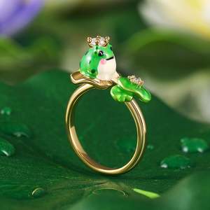 Bague de mode Jeulia Frog Prince en argent sterling émaillé feuille de lotus - Product Image 4
