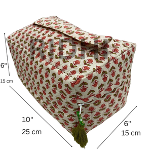 Custom Punch Pink Block Printed Cotton Quilted Travel Toiletry and Makeup <b>Bag</b> Reusable <b>Multipurpose</b> Organizer Pouch for Shopping - Product Image 2