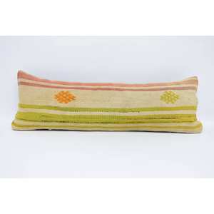 Luxe 12x36 Beige Kantha Patchwork Laine Oreiller Tissé Vintage Brodé Imprimé Motif Moelleux pour Literie Canapé 18x18 Pouces - Product Image 1