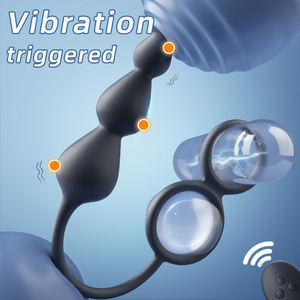 <span class=keywords><strong>Anal</strong></span> Plug Perlen Sexspielzeug Doppel ringe Verzögerung Ejakulation schloss Fernbedienung Backdoor Prostata Massage Vibrations trainer für Männer - Product Image 2
