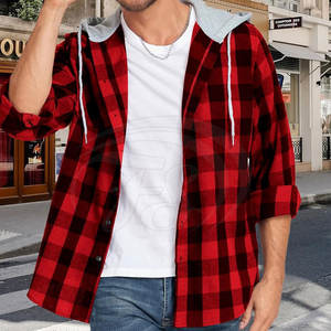 Vente en gros Chemise à capuche 100% coton solide pour hommes, tenue décontractée d'automne et d'hiver - Product Image 2