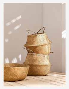 Rustique Pliable À La Main Seagrass Ventre Panier Naturel Tissé De Stockage Organisateur Décor - Product Image 5