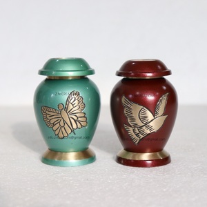 Fabricante de pequeñas urnas de cremación, urnas de latón de pájaro grabadas en azul de recuerdo para cenizas humanas, suministros funerarios, urnas de cremación - Product Image 1