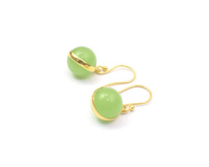 Boucles d'oreilles en pierres précieuses Prehnite plaquées or 18 carats faites à la main forme de rondelle cerceau cadeau de mode pour elle fabriqué à partir de résultats de pierre en laiton - Product Image 5