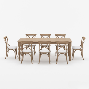 Ensemble de table à manger moderne européenne en teck massif 9 pièces avec 8 chaises rembourrées à dossier croisé, fabriqué à la main pour une utilisation hôtelière - Product Image 2