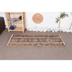 Alfombra de área grande turca Vintage tradicional Beige 2,1X4,8 pies abstracto de látex de lana para habitación de adolescente diseño de pasillo rectangular - Product Image 1