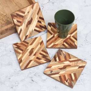 Ensemble de sous-verres en bois élégants sous-verres à thé et café pour la décoration de table Vaisselle de maison moderne Sous-verres décoratifs durables - Product Image 1