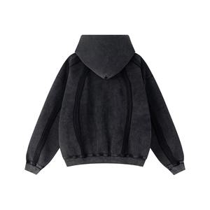 100% coton Streetwear bord dommage neige lavage conception impression numérique Patchwork surdimensionné fermeture éclair polaire à capuche doublure d'hiver - Product Image 2