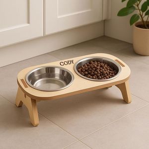 Soporte de Madera Artesanal para Comedero de Mascotas |   Acabado Pulido y Liso |   Suministro de Fábrica - Product Image 1