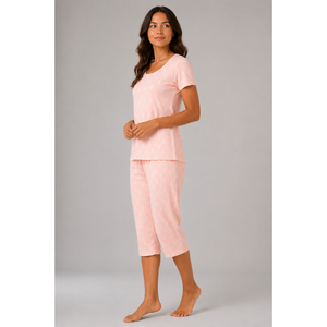 Ensemble Capri en tissu doux double premium pour femmes - Combinaison de nuit respirante imprimée pour la maison (NCSDC3494PC) - Product Image 3