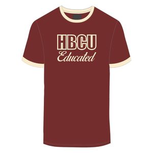 HBCU hombres educados Chenille contraste Trim Ringer camiseta granate con letras bordadas neutrales algodón suave ropa universitaria - Product Image 2