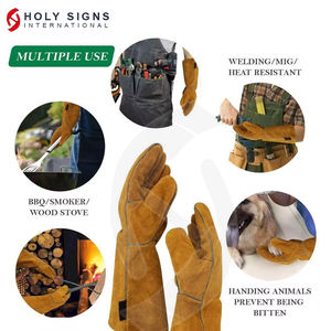 Heavy Duty XL Brown Suede CowSplit Guantes de soldadura de cuero 14-16 pulgadas Látex Impermeable Resistencia al fuego Seguridad para pantalla táctil - Product Image 4