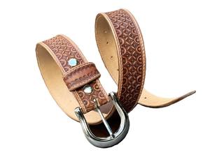 Cinturón de cuero repujado hecho a mano genuino para hombre con hebilla occidental vintage - Product Image 3