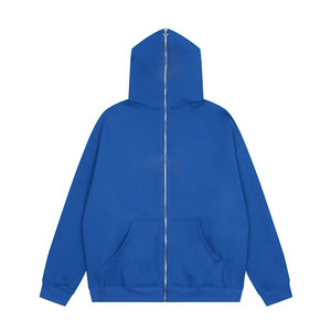 Design personnalisé Sweats à capuche à fermeture éclair complète pour hommes Surdimensionné Vintage 100% coton Full Face Zip Up Blank Drop Shoulder Hoodies - Product Image 1